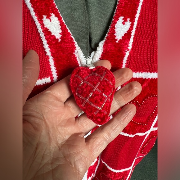 NWT Berek L XL Embroidered Heart Sweater Cardigan Valentine’s Day gift Red - Picture 6 of 9